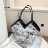 Sacs d'épaule tendance en PU à paillettes pour femmes Grand sac fourre-tout seau pour dames Polyvalent Portable Sacs à main pour femmes avec fermeture éclair