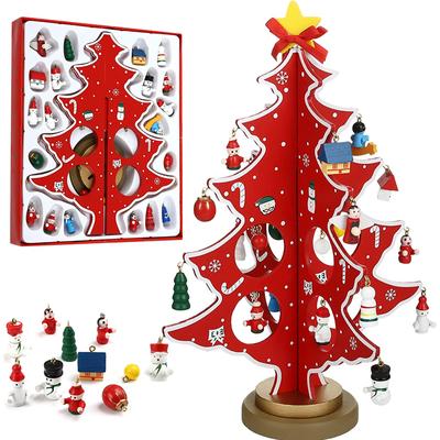 Arbre de Noël en bois 3D DIY Petit sapin de Noël avec ornements miniatures créatifs Décoration de table de bureau pour décoration d'arbre de Noël