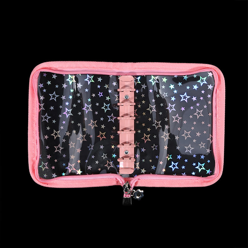 A5/6/7 6-Hole PVC Zipper Binder Cover Transparent Glitter Star Notebook Shell for Photo Album Refillable Planner Organizer Case