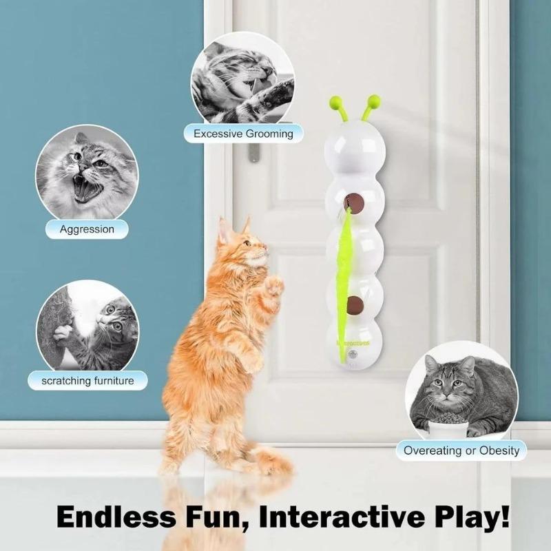 1Pc Intelligent Interactive Cat Toy with Replaceable Prey Tail Smart Motion Worm Cat Toy for Indoor Cats Interactive Caterpillar Design Cat Dog Toy
