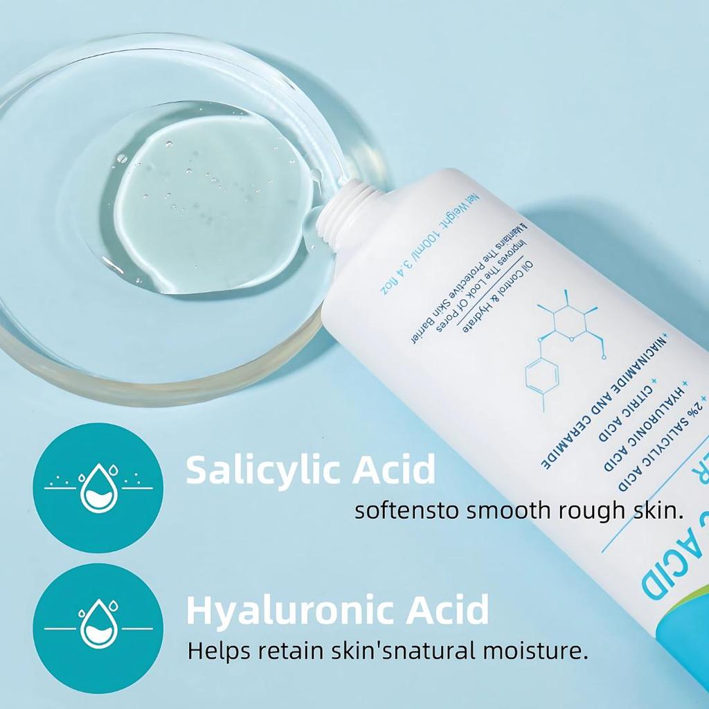 Salicylic Acid Face Cleanser Daily Face Wash 100g, Moisturizing Skin Cleansing Pores Gentle Foaming Deep Cleansing, 100ML