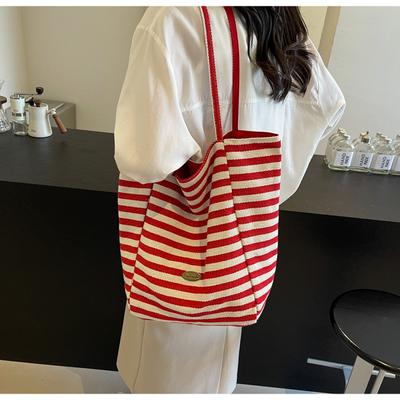 Large Capacity Shoulder Bag, Student Bag, Casual Striped Tote Bag, Women's Portable Oblique Span Bag