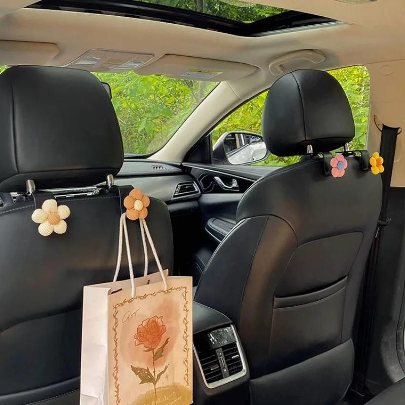 2pcs Multi Functional Car Hooks, Seat Back Hooks Hidden Car Hooks In the Rear Seats, Cute Flower Hooks, Car Interior Accessories
