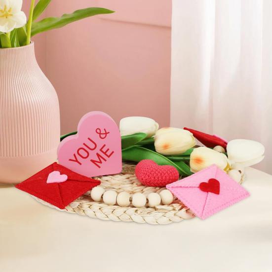 Felt Envelope Wood Bead Garland for Valentine's Day Red And Pink Romantic Hanging Bunting Garland for Wedding Anniversary Decor