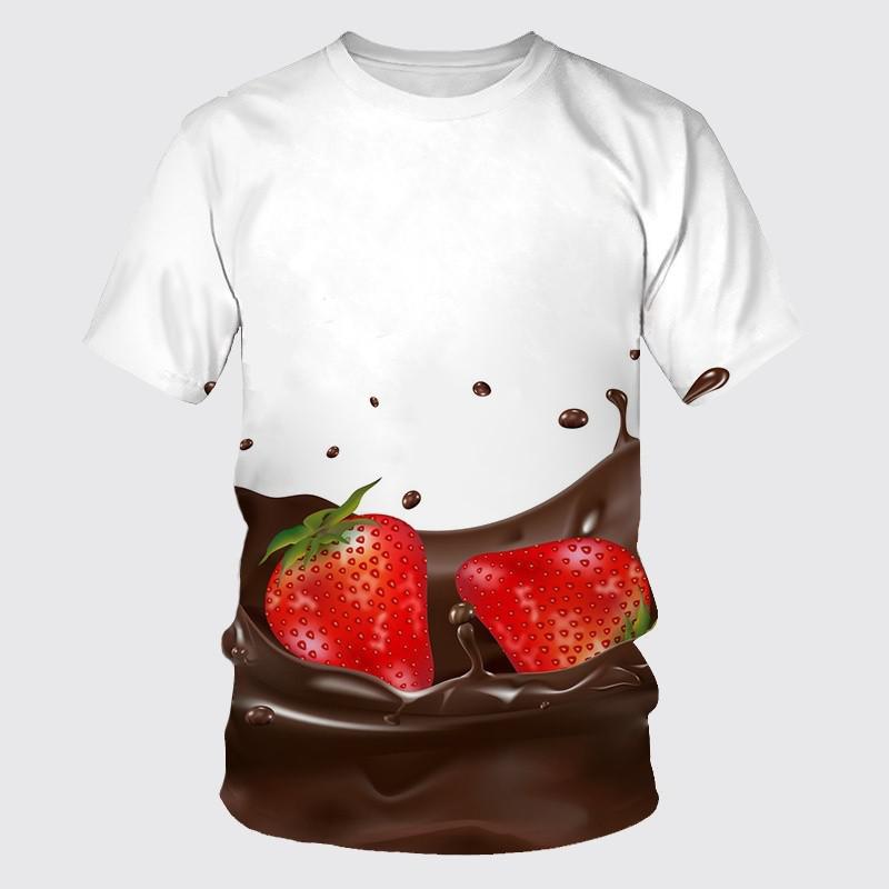 Summer Round Neck Delicious Fruit Strawberry Pattern 3D Print Top Fashionable Casual Short Sleeved Men's and  Women's Unisex T-shirts