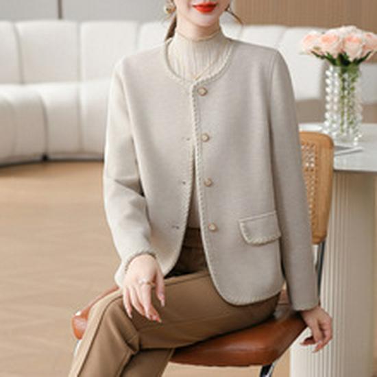 Mom's Stylish Faux Leather Jacket: Autumn Long Sleeve Print for Middle-Aged & Elderly Women