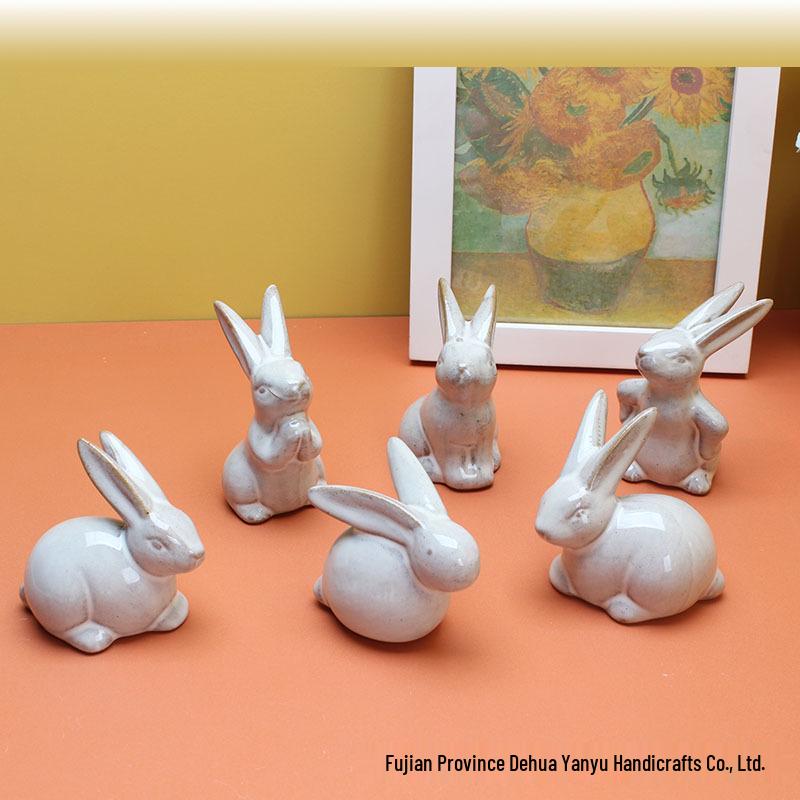 Creative Easter Bunny Ceramic Ornament - Festive Rabbit Gift for Desktop or Garden