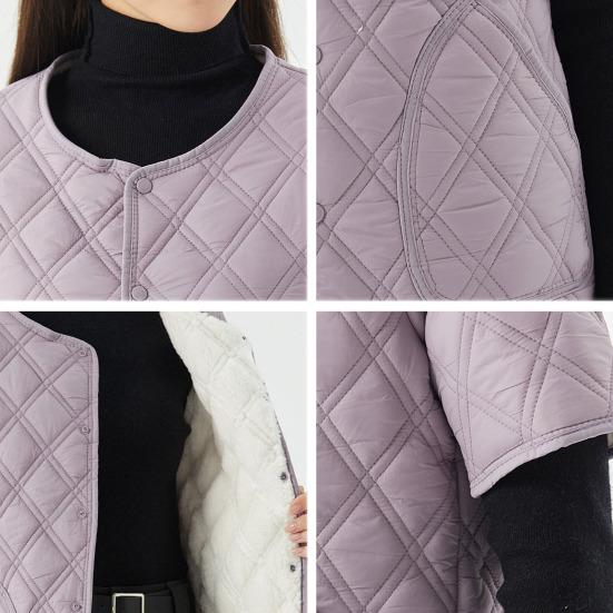 Yousheng Winter Down Coat Padded Round Neck Pockets Buttons Closure Windproof Heat Retention Daily Cold Weather Inner Layer Clothes Cotton Jacket