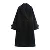 Womens Winter Wool Blend Oversized Trench Coat Longline Double-Breasted Loose Fit Outerwear