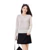 Silk-containing Wool Sweater Women's Autumn New Beaded Top Round Neck Lazy Fan Knitted Sweater Backing Sweater