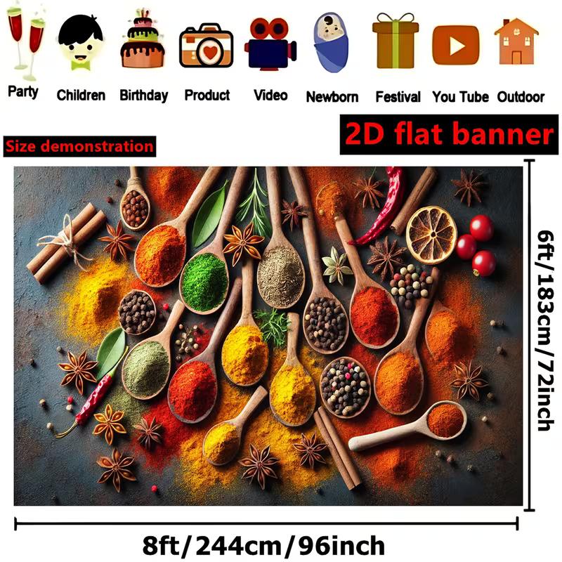 2D Colorful Seasoning Spices Kitchen Restaurant Culinary Photography Backdrop Decor
