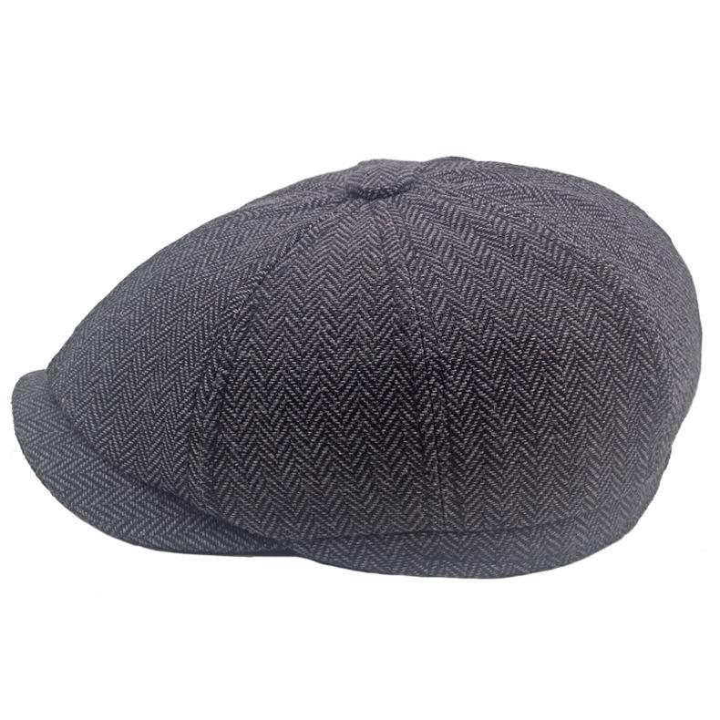Autumn Winter Herringstone Pattern Octagonal Cap Men's British Beret Newsboy Cap Forward Cap