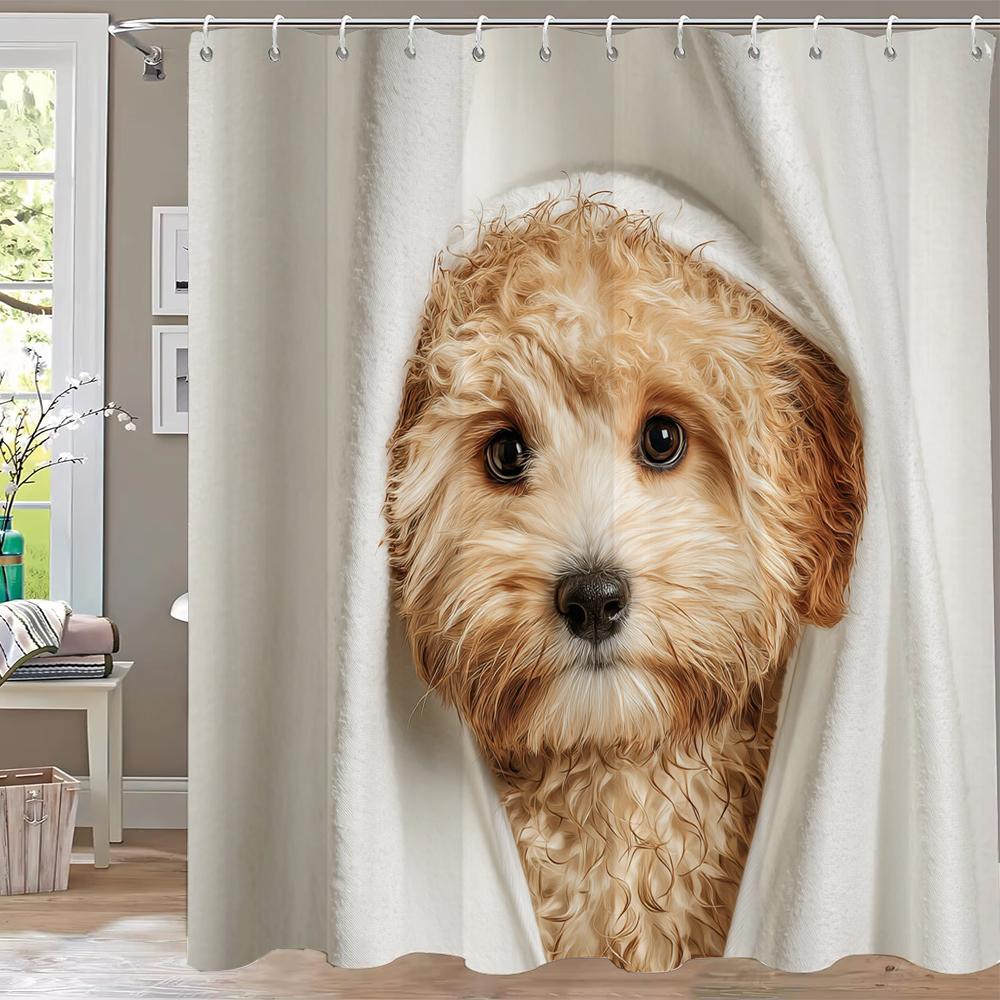 Modern Lovely Puppy Shower Curtain Bath Curtain Cute Dog Printed Bathroom Curtains For Home Decoration Curtain With Hooks