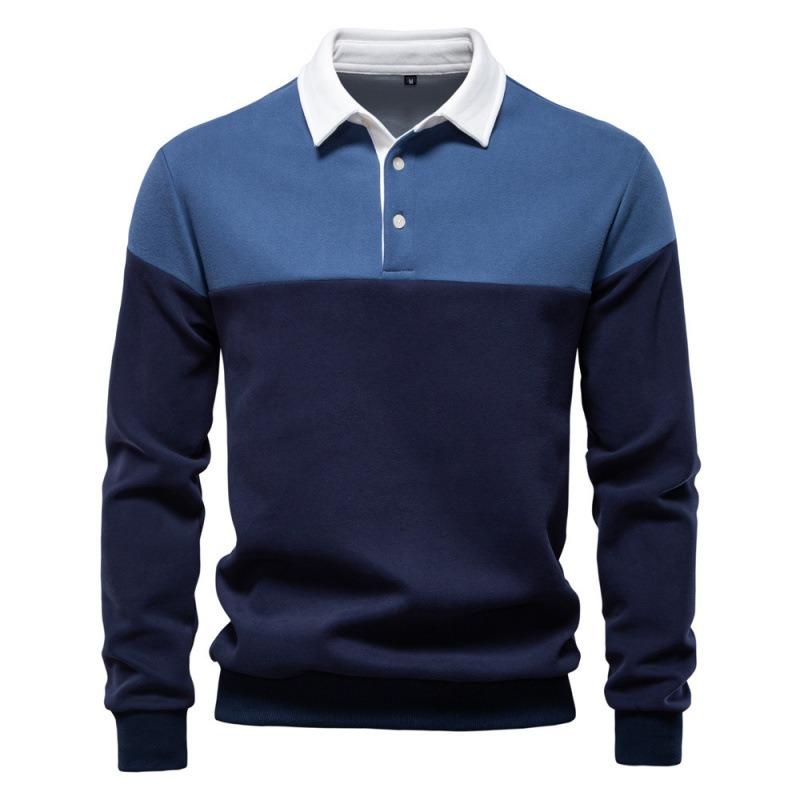 Men's Collared Pullover Sweatshirt, Loose Fit Color Block Long Sleeve Sweatshirt, Ribbed Cuffs Casual Spring Fall Top