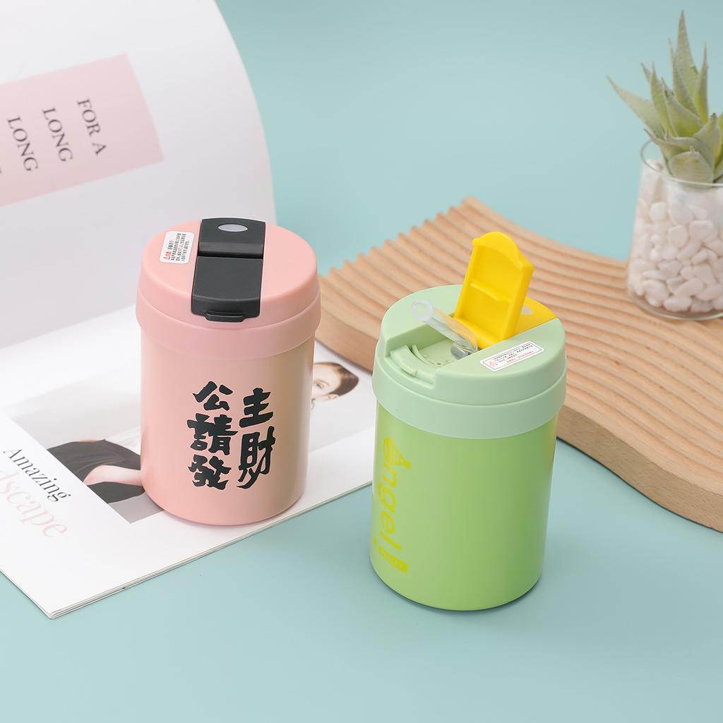 Ins Wind Belt Straw Ton Ton Cup 316 Stainless Steel Double Drink Thermos Cup Large Capacity Student Outdoor Coffee Cup