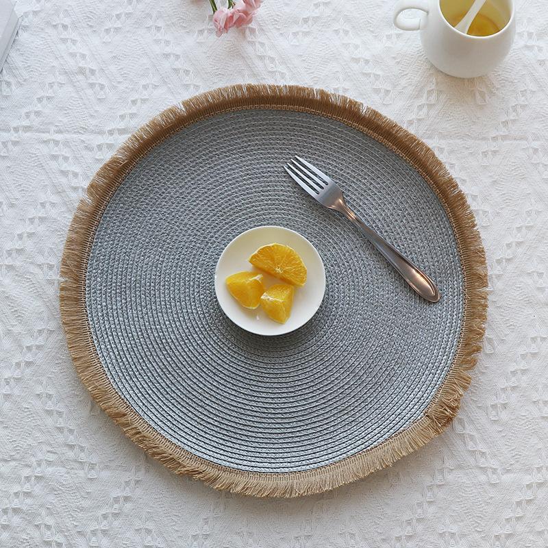 Hand-Woven Placemats Tassels Coasters Absorbent Heat-resisting Pad Anti-slip Mats Dining Table Decoration Kitchen Item Drinkware