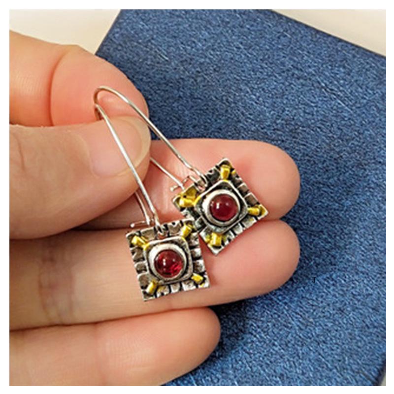 Red Gemstone Vintage European & American Cross-Border Fashion Women's Earrings