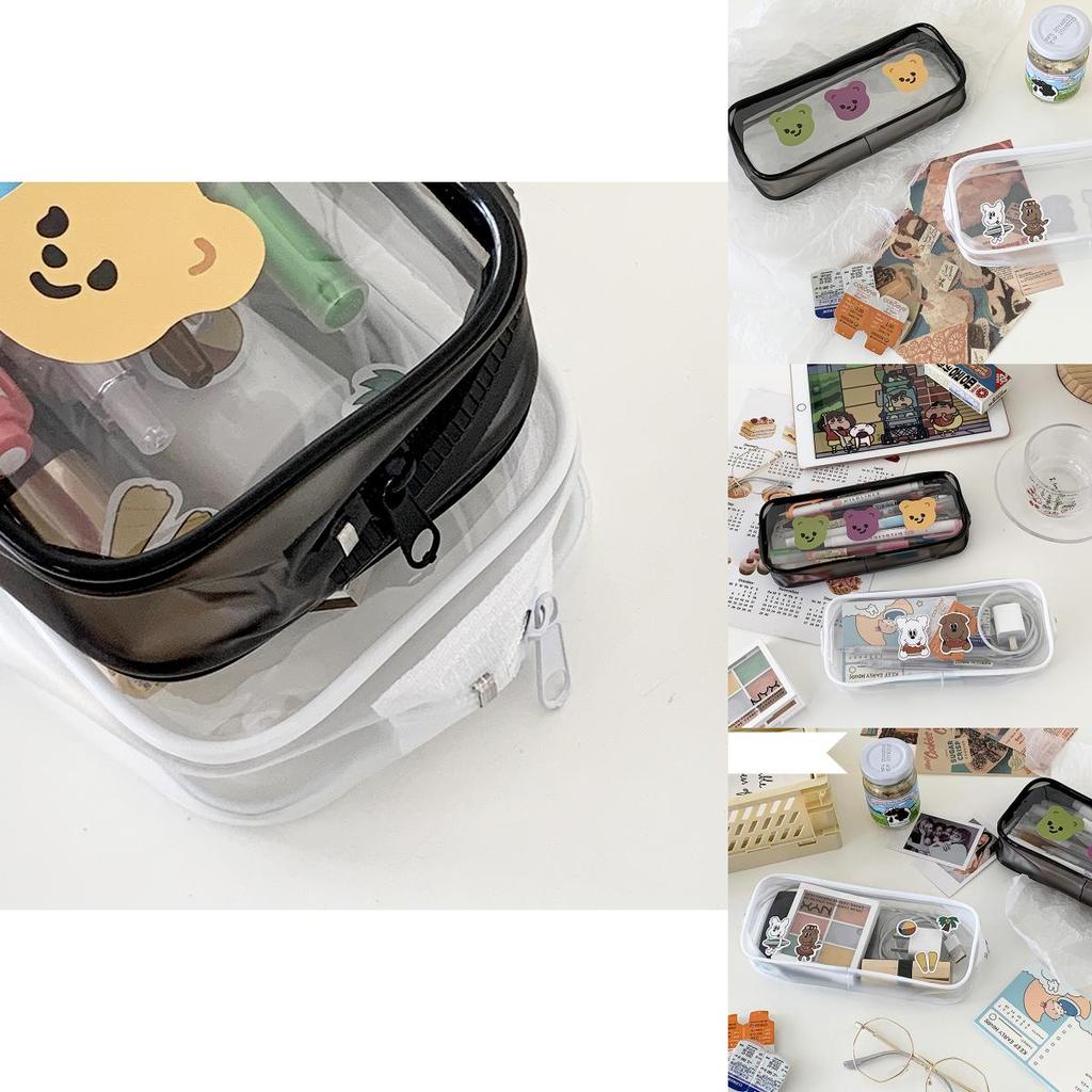 Elegantes Schwarz-Weißes Transparentes PVC-Mäppchen Ideal für Make-up- und Schreibwarenaufbewahrung