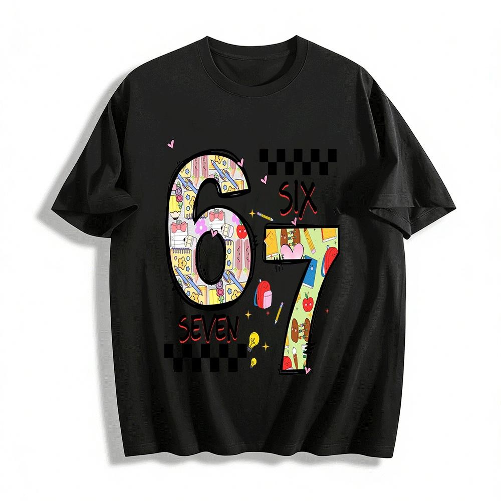 

Cute School Style Number 67 Print Kids Casual Short Sleeve Tops Pure cotton T-shirt XXS