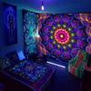 Blacklight Trippy Mandala Tapestry, Boho Black Light Posters for Adults UV Reactive Room Decor for Bedroom Wall