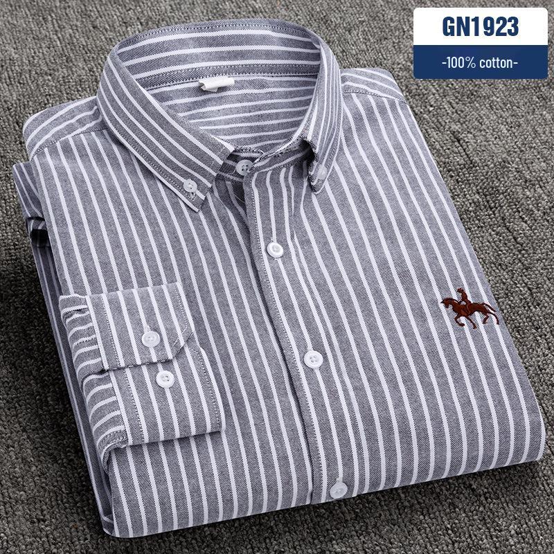 Men's 100% Cotton Oxford Long Sleeve Embroidered Casual Shirt