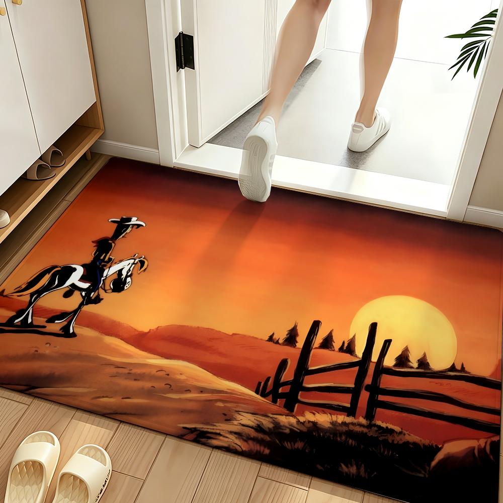 Cartoon L-Lucky L-Luke Floor Mat Soft Flannel Floor Mat Suitable for Entryways, Living Rooms, Bedrooms, and Bathrooms