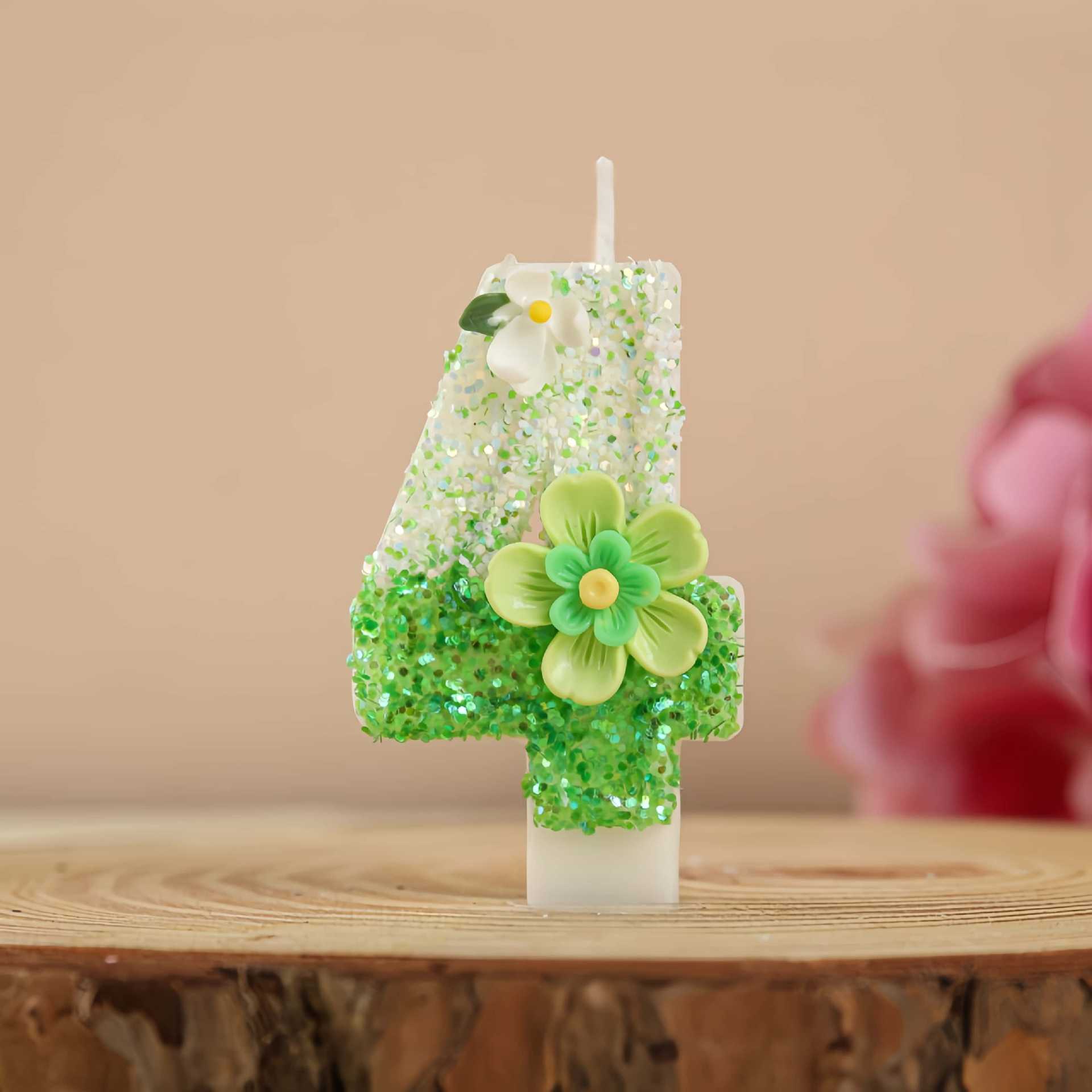 

2.95 Inch Green Flower Birthday Candles for Cake 0-9 Number Birthday Candles Original Design for Girls Cake Topper Decoration
