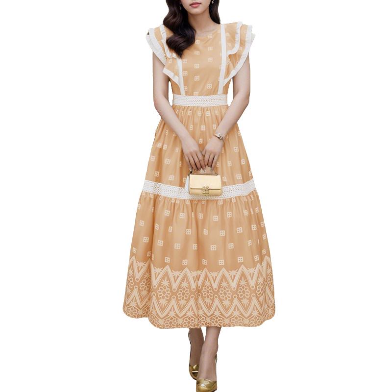 ZANZEA Women Casual Round Neck Loose Ruffles Sleeve Summer Long Dress