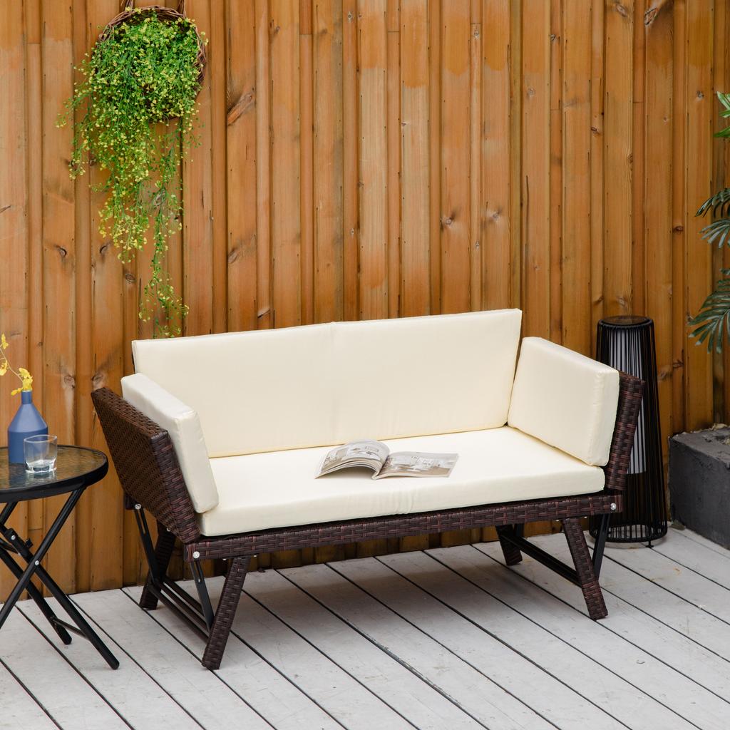 Poly Rattan Garden Sofa 2-Seater Garden Furniture Lounge Sofa Garden Bench Garden Lounger Foldable Armrests Steel Brown 129 X 63 X 67 Cm