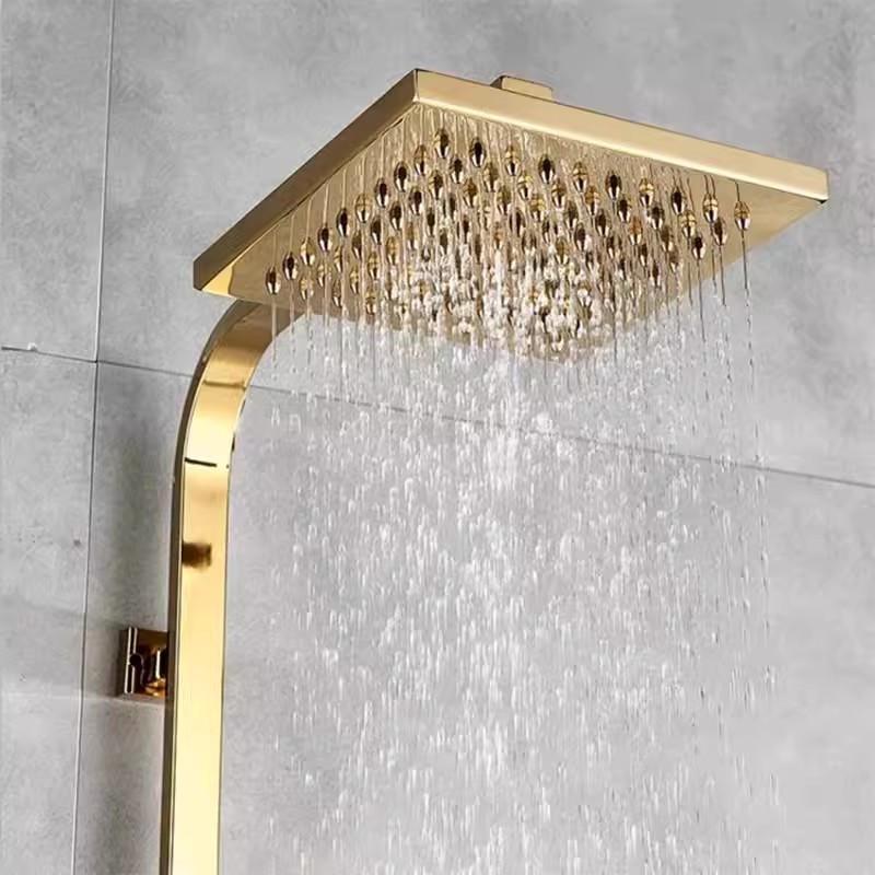Tuqiu Luxury Gold Bathroom Shower Faucet Set Brass Bathtub Faucet  With Square Rainfall Shower Head  Wall Mounted