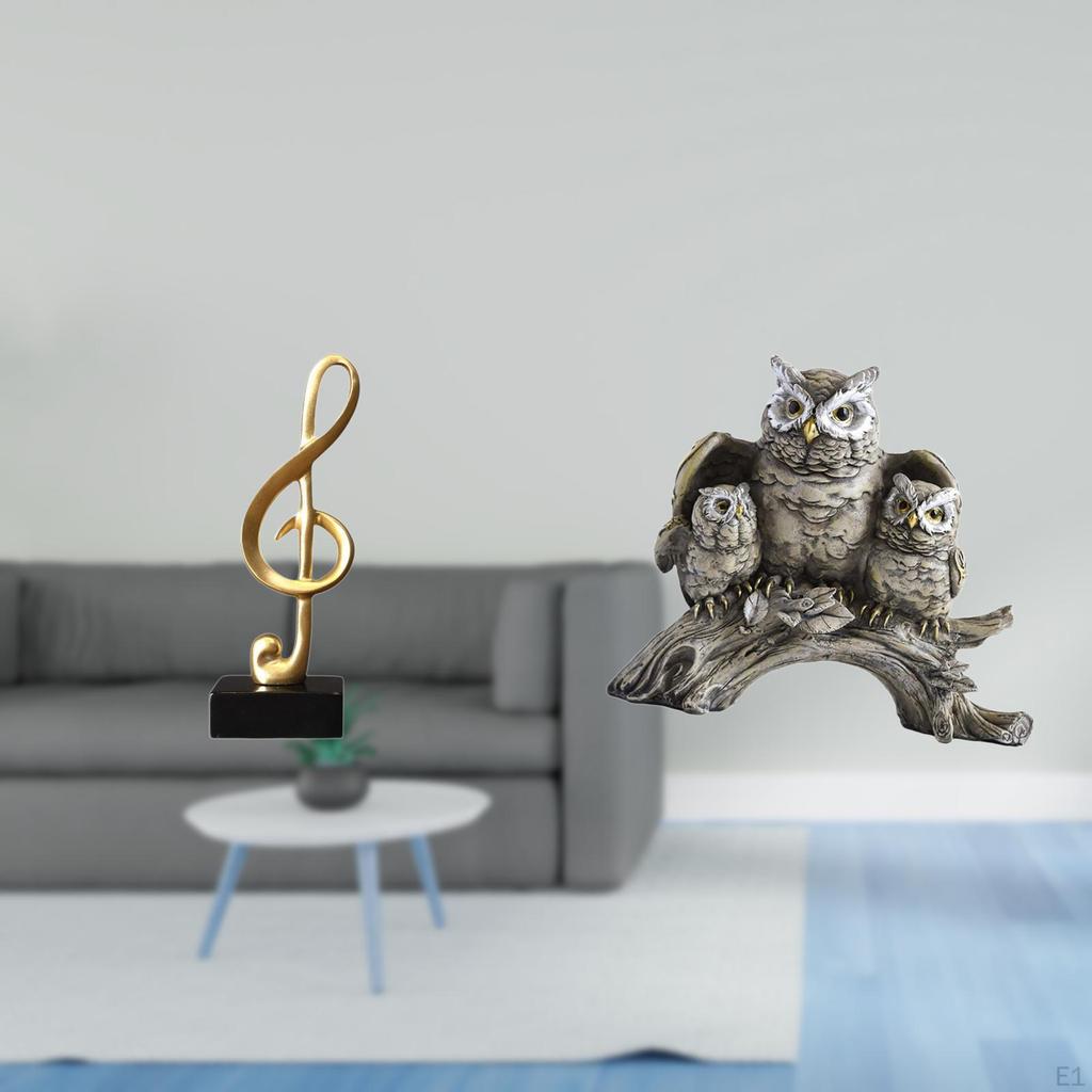 Creative Resin Owl Music Note Sculpture Tabletop Ornament Figurine Centerpiece for Desk Fireplace