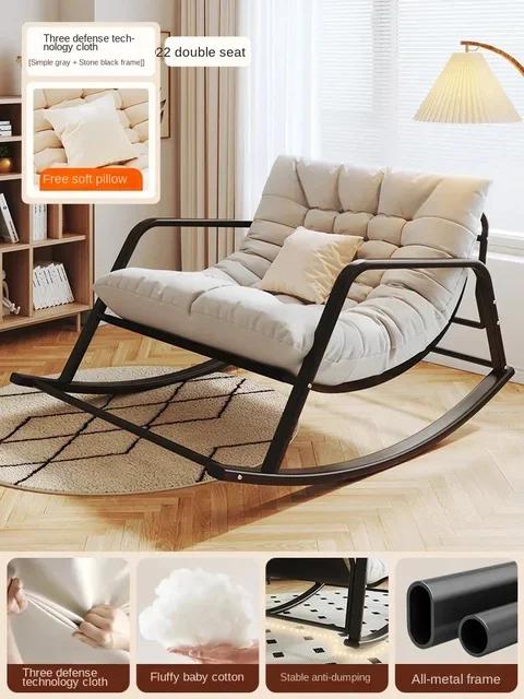 Adjustable Double Rocking Chair for Adults Leisure Chaise Lounge for Balcony and Home Large Folding Rocking Chair