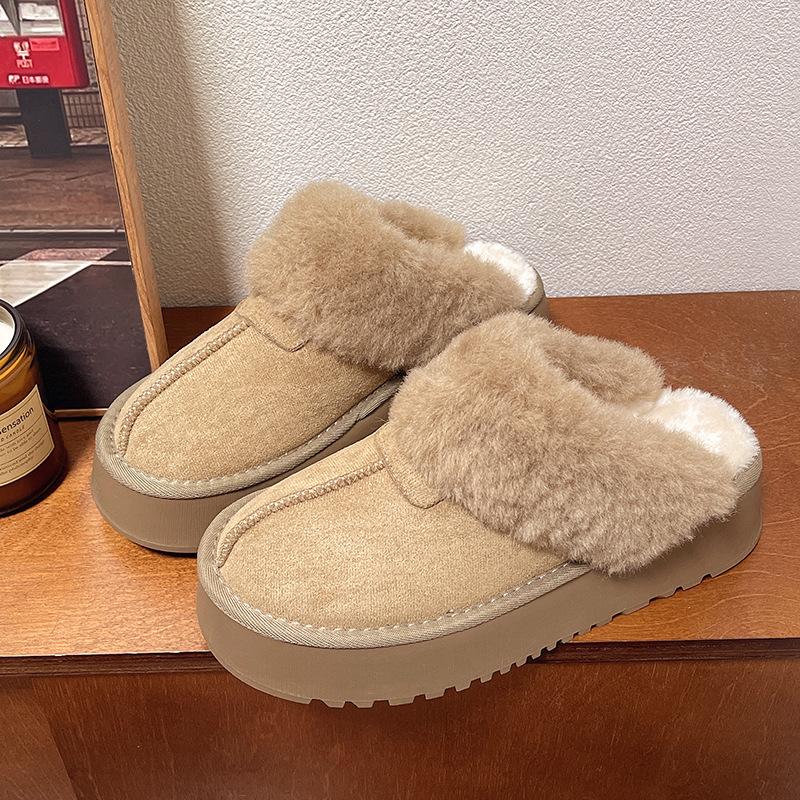Thick bottom heightening fur integrated warm cotton slippers women's 2025 winter new fashion velvet thickened comfortable cotton mop