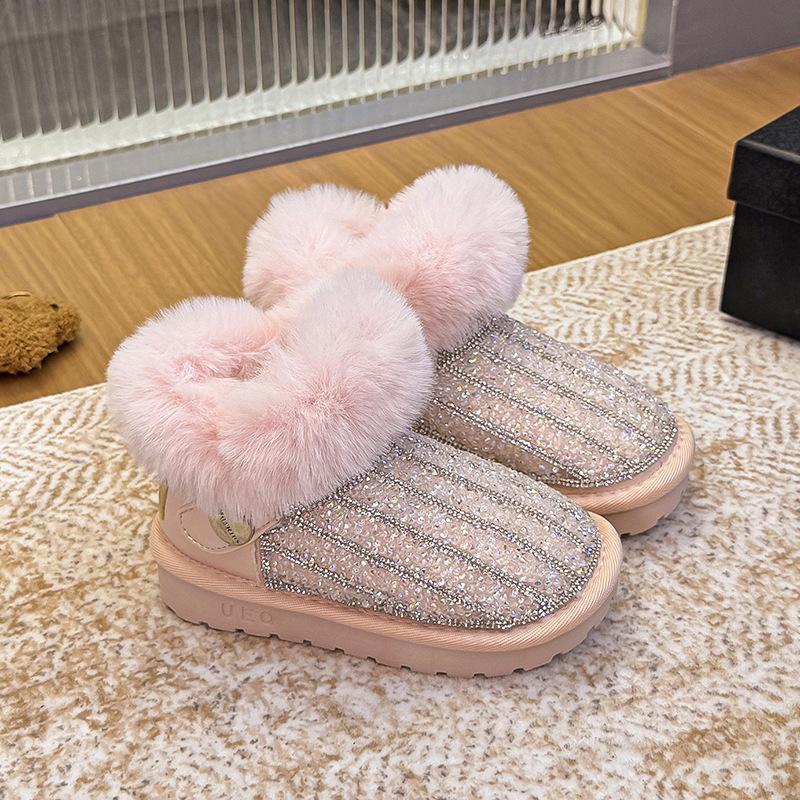 Snow boots female treasure 2025 winter new velvet thickened warm baby girl winter shoes princess non-slip soft sole girl