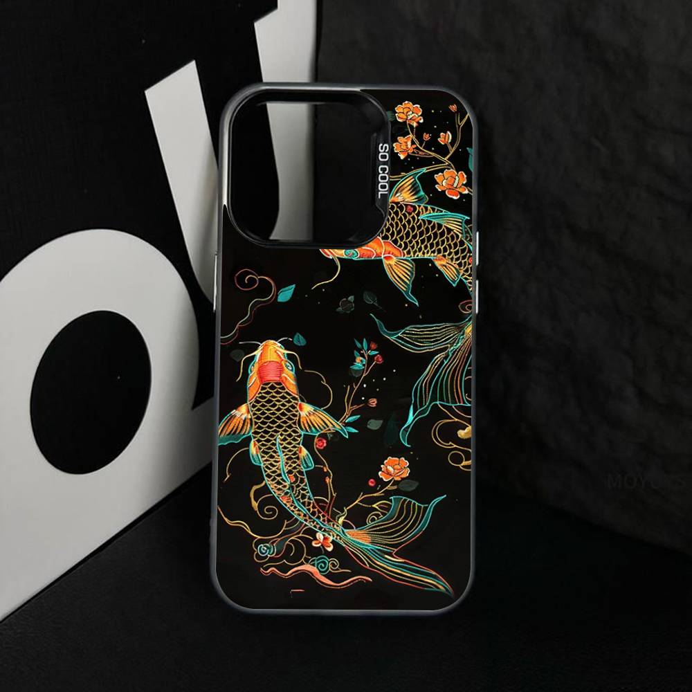 Art Fish Koi Carp Silver Plated Inside Phone Case For iPhone 17 16 15 14 11 12 13 Pro Max Plus X XR XS Max Colored