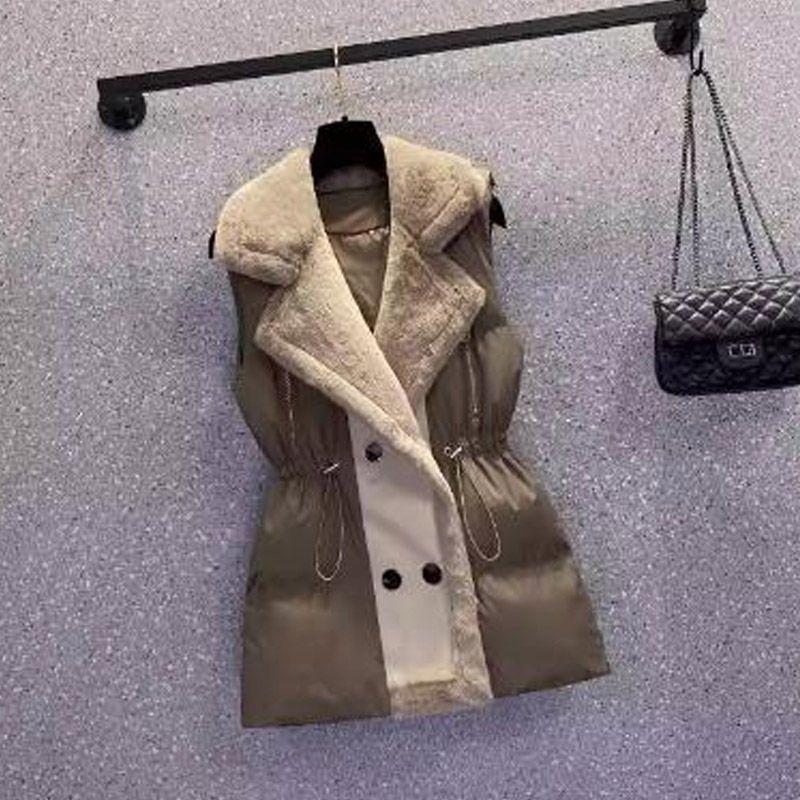 

Куртка-пуховик, жилет, женская зимняя, с воротником из овечьей шерсти, свободная и теплая, жилет-куртка 2XL