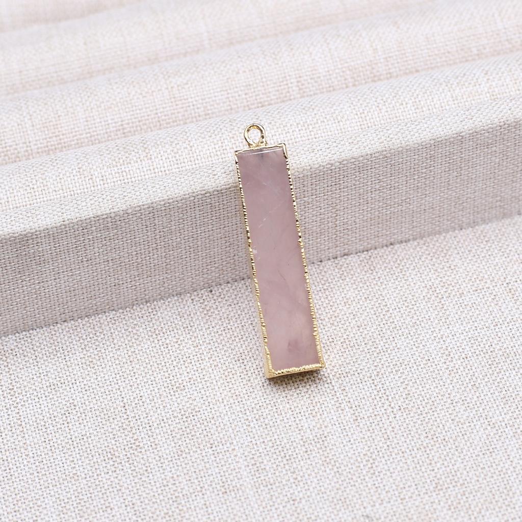 Aura Healing Crystal Pendant, Energy Natural Stone Rose Quartz Clear Quartz Rectangular Charms for Jewelry Making DIY Necklace Accessories 8×40mm