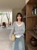 Two-Piece Knitwear: Versatile Korean Long Sleeve Color Block T-Shirt for Early Autumn Women