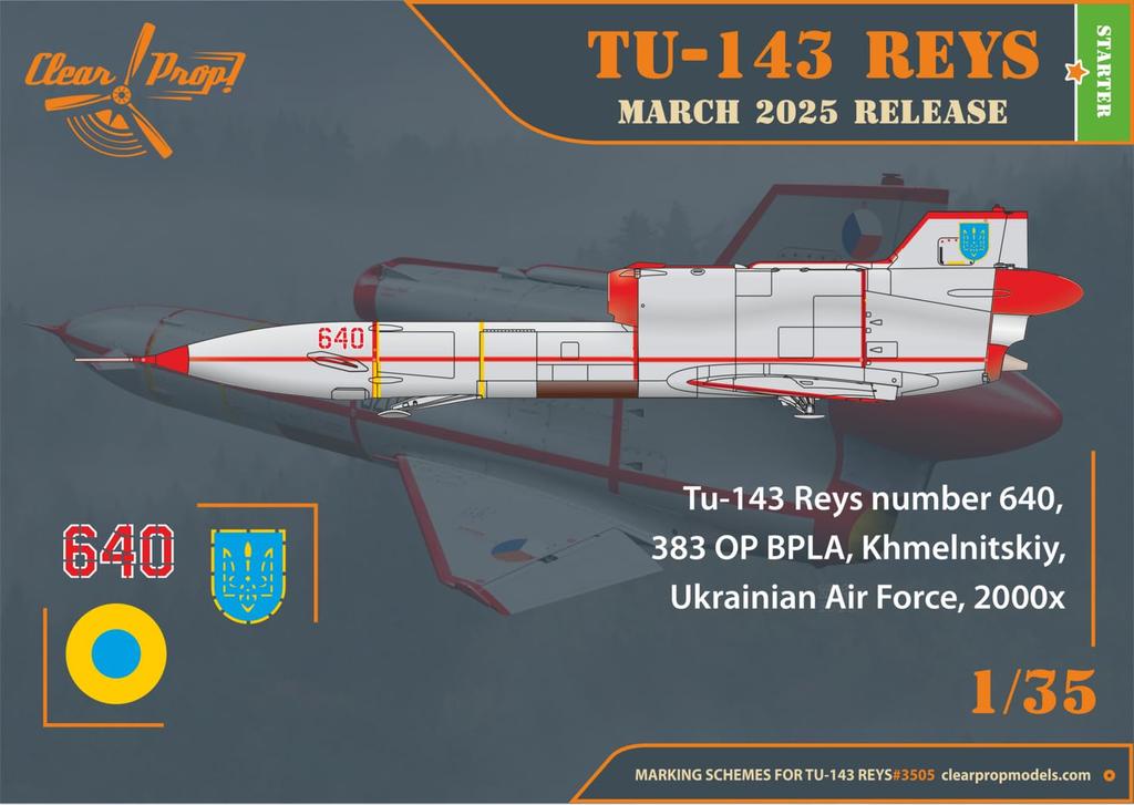 Przezroczysty Tupolew Wyścigowy Bezzałogowy Samolot Rozpoznawczy z Kamerą Filmową Model Plastikowy CPU3505 Śmigło! 1/35 Tu-143 (Samolot)