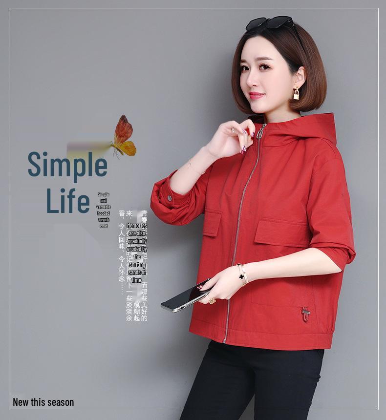 Women's Petite Hooded Trench Coat - Casual & Stylish for Spring & Autumn