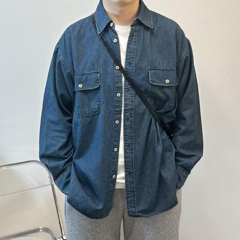 

2024 Весна и осень PU красивое пальто мужское Ins High Street модный бренд Гонконгский стиль японский стиль Харадзюку корейский стиль модная свободная куртка 2XL синий