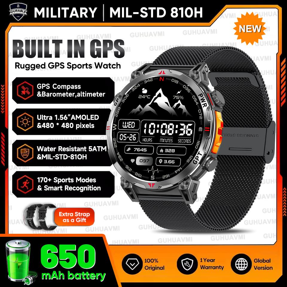 Outdoor GPS Sports Smart Watch Men Built in GPS Compass 5ATM Waterproof Bluetooth Call HD AMOLED Screen Fitness Smartwatch