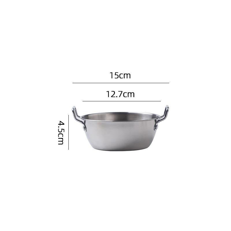 1pc Korean Style Salad Bowl 304 Stainless Steel Golden/Silver Instant Noodle Bowl with Double Handle Snack and French Fry Bowl