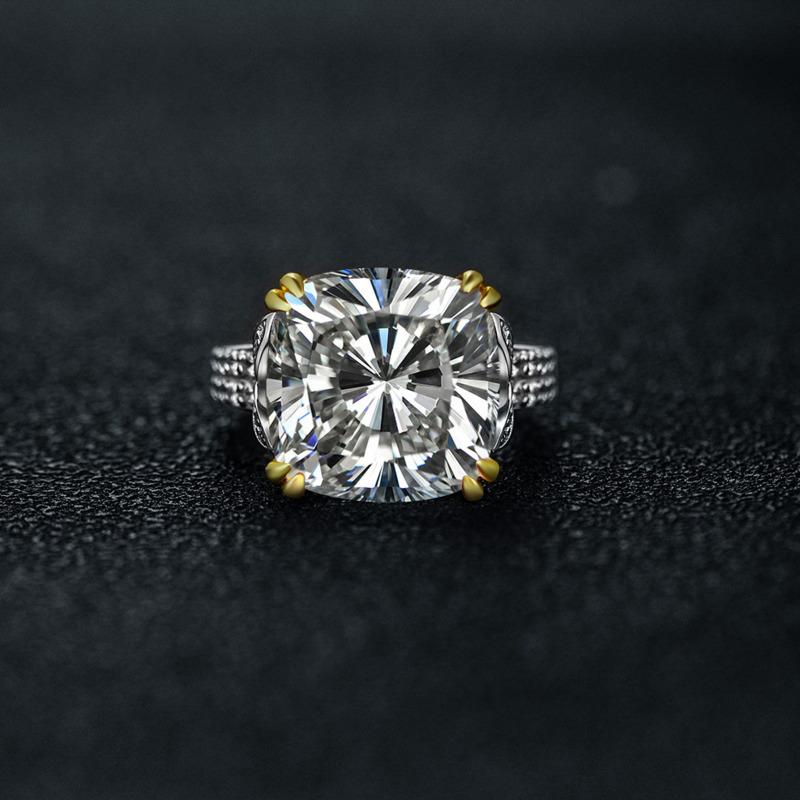 Gica Gema Prsteny s vysoce uhlíkovými diamanty ze sterlingového stříbra 925, unikátní design, čtvercový tvar, romantické jemné šperky, svatební párty dárky, nový trend 14 * 14 mm