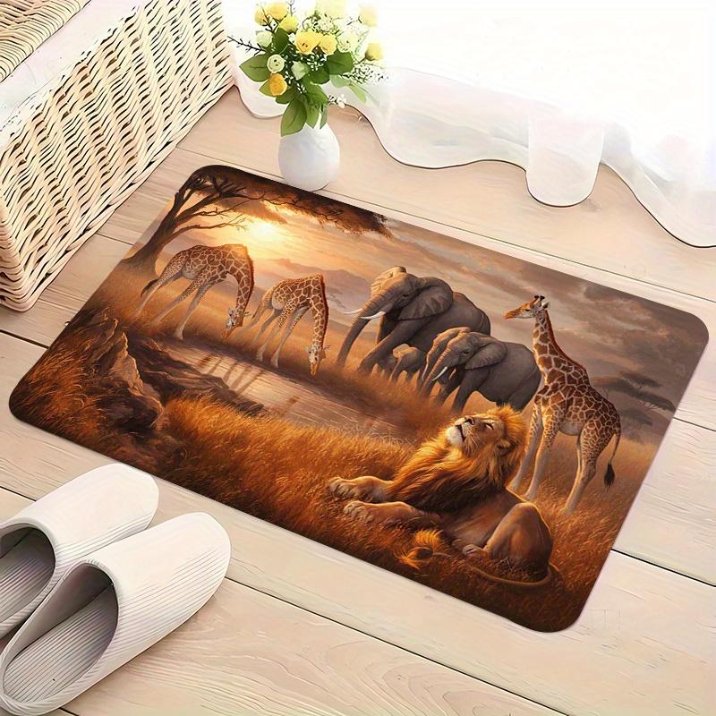 Lion Deer Elephant Print Doormat, Non-Slip Entryway Rug, Durable Washable Floor Mat for Home and Holiday Decor