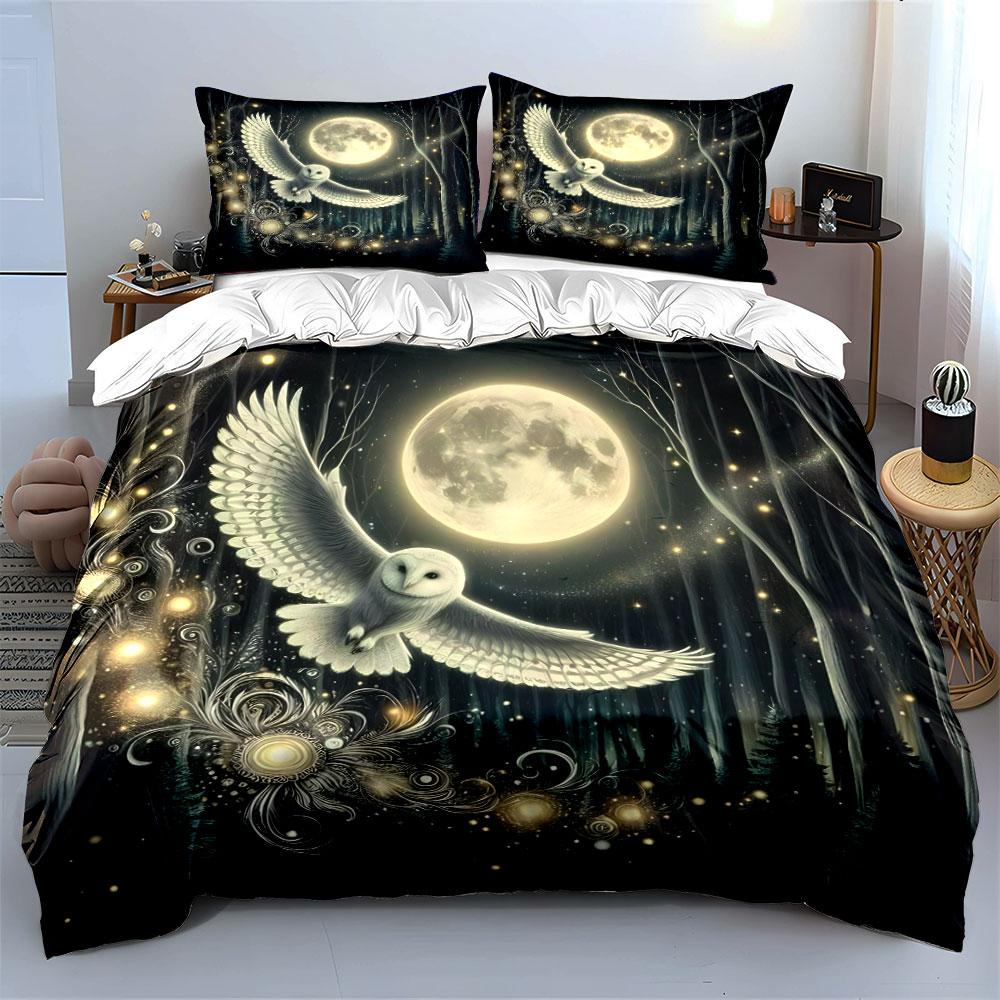 Mystical Owl In Moonlit Forest Bedding Duvet Cover Set (1*Duvet Cover 2*Pillowcases, Without Duvet Insert)
