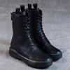 Large Women's British Style 2024 Autumn and Winter New Flat Bottom Retro Medium Sleeve Women's Single Boot Lace Up Back Zipper