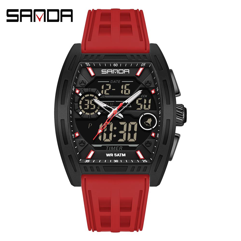 SANDA 6321 new electronic watch digital multifunctional fashion trend men's watch silicone waterproof alarm clock men's watch