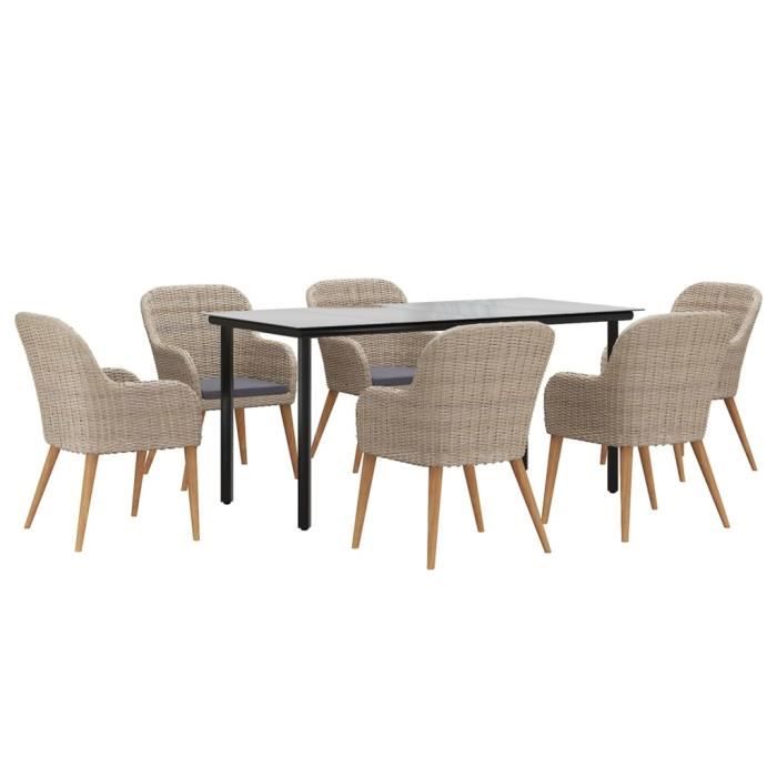 3156723 vidaXL Garden Dining Furniture and Cushions 7 Pcs Brown