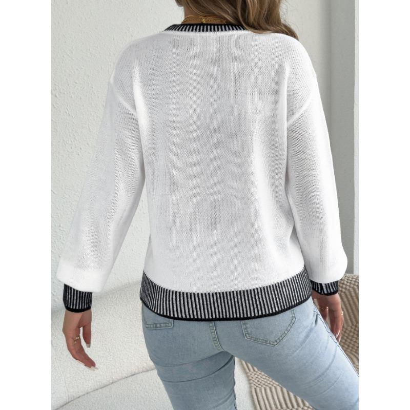Women S Long Sleeve Striped Pocket Casual Sweater